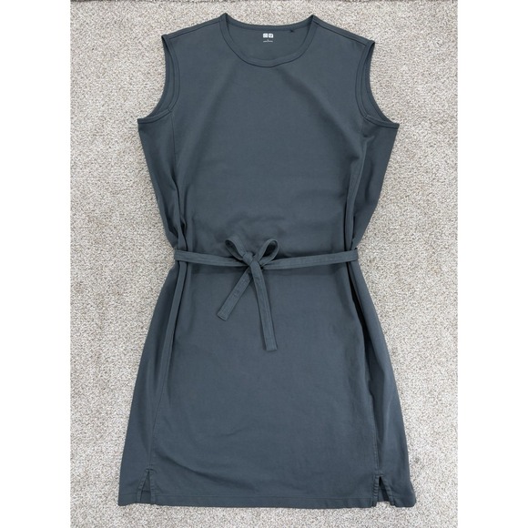 Uniqlo Dresses & Skirts - Uniqlo Cotton Sleeveless Midi Dress w/Belt Option Womens L Monochrome Minimalist